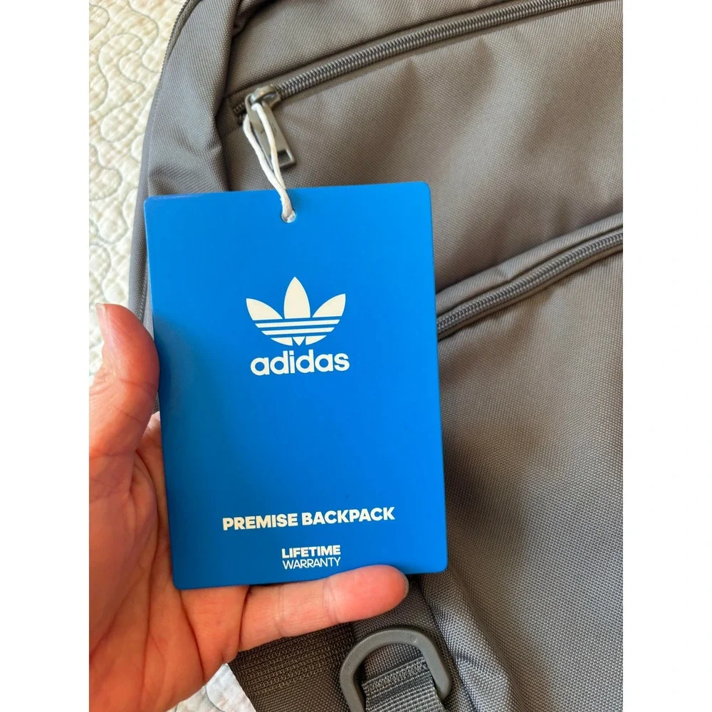 Adidas Premise Backpack Grey Tech Friendly 16 Inch Laptop Bag Trefoil Logo